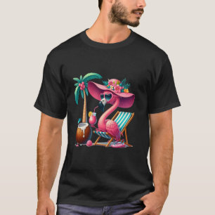 Camiseta Flamingo Pink Palm Tree Tropical Beach Summer Vaca