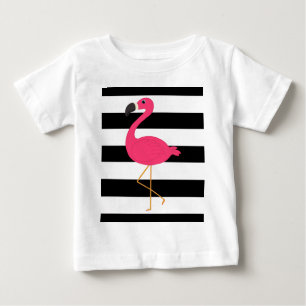 Camiseta Flamingo preto e branco do rosa da listra