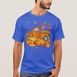 Camiseta Flamingo Riding Caminhão Pumpkin outono Folhas de