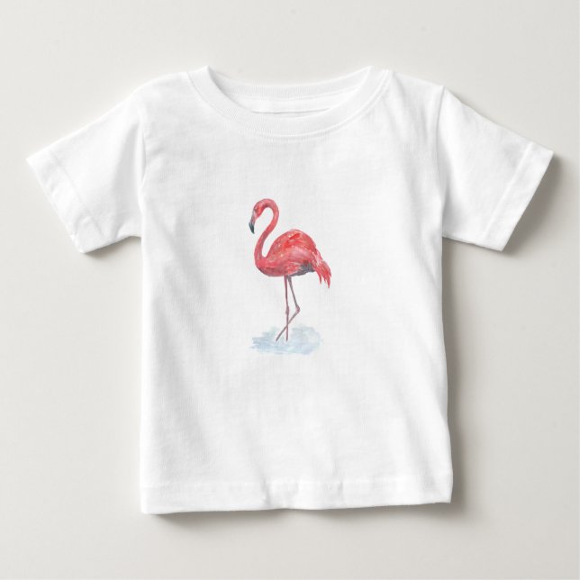 Camiseta Flamingo rosa, aquarela. (Frente)