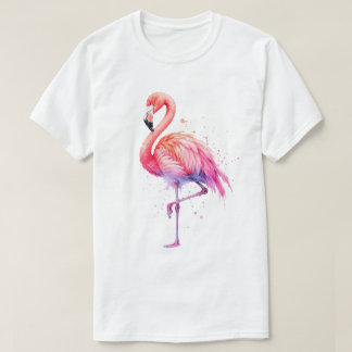 Camiseta Flamingo Rosa Aquarela Mancha de Tinta