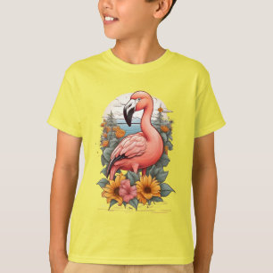 Camiseta Flamingo rosa cercado por flores