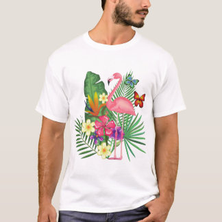 Camiseta Flamingo Rosa com Borboleta Para Amantes Flamingo