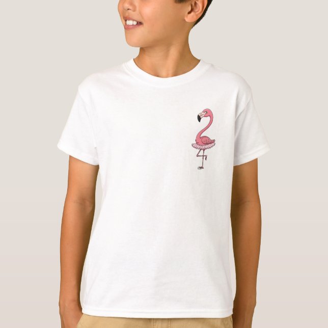Camiseta Flamingo Rosa Elegante em Pé para Crianças (Frente)