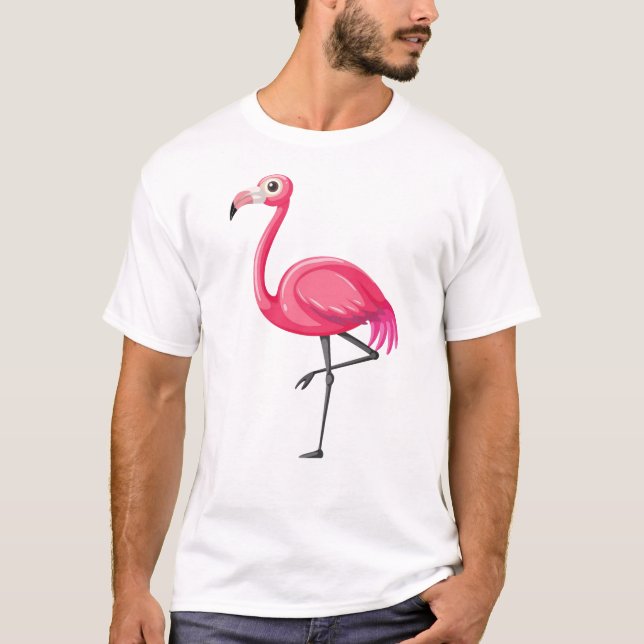 Camiseta Flamingo Rosa em Estilo Cartoon (Frente)