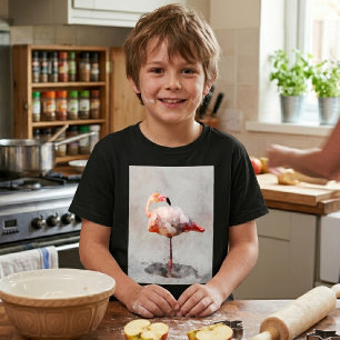 Camiseta Flamingo Rosa em Pé em Impressão de Arte em Aquare