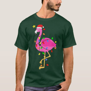 Camiseta Flamingo rosa engraçado no Natal de Santa Hábito e