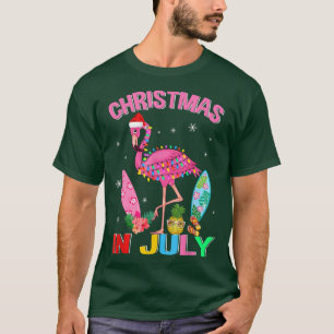 Camiseta Flamingo rosa no Natal do Papai Noel em julho
