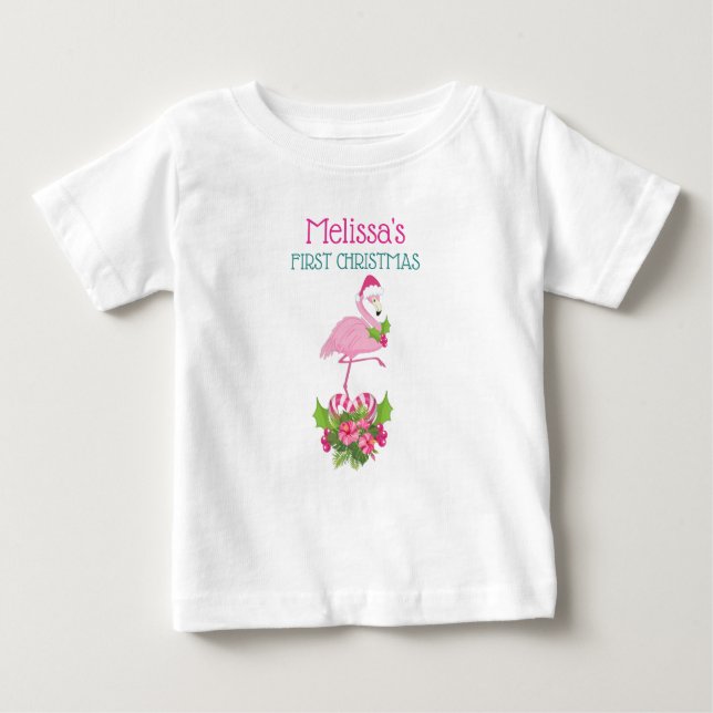Camiseta Flamingo rosa no Natal Hat 1rua Natal (Frente)