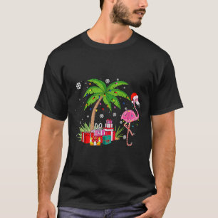 Camiseta Flamingo Rosa Palmeira de Natal Tropical Xmas Fu
