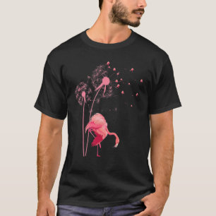 Camiseta Flamingo Rosa Pássaro Tropical Flor de Dente-de-Le