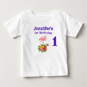 Camiseta Flamingo Rosa primeiro aniversario e Hibisco Tropi