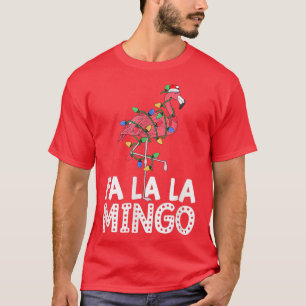 Camiseta Flamingo Santa Hat Árvore de Natal Luz Tropical