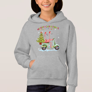 Camiseta Flamingo Santa Hat Xmas Light Motobike Natal