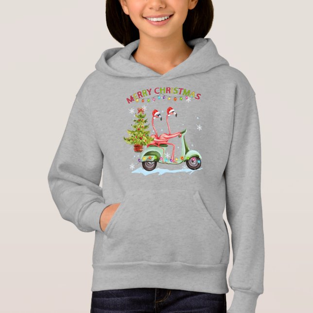 Camiseta Flamingo Santa Hat Xmas Light Motobike Natal (Frente)