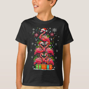 Camiseta Flamingo Santa Hat Xmas Luz A Árvore De Natal Anim