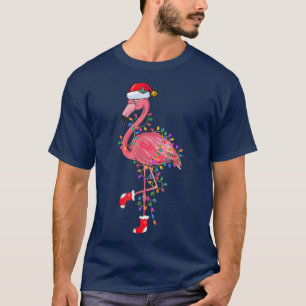 Camiseta Flamingo Santa Hat Xmas Luzes Flamingo Lover Chr