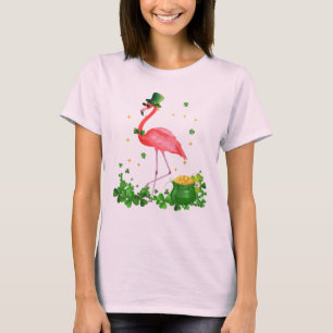 Camiseta Flamingo, Shamrock, irlandês, flamingo rosa
