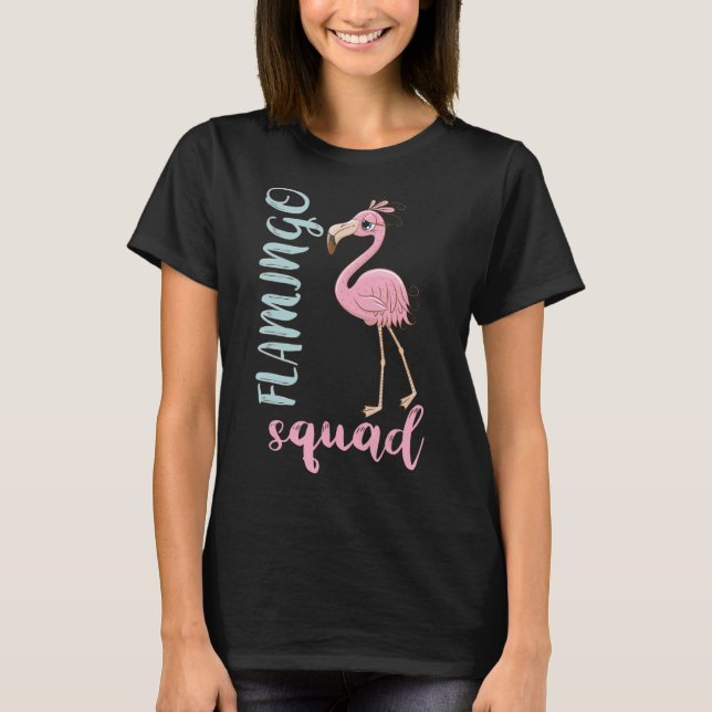 Camiseta Flamingo Squad Festa de aniversário com presentes  (Frente)