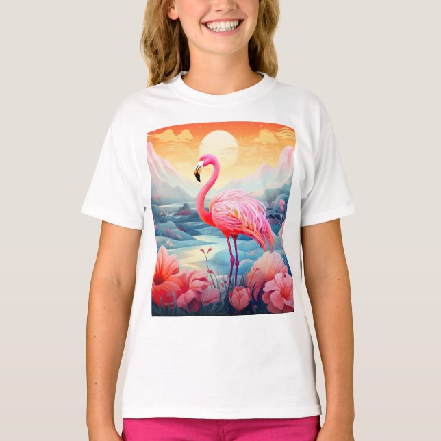 Camiseta Flamingo Tropical com Flores (Frente)