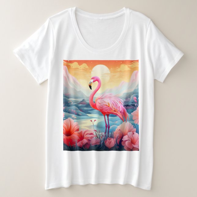 Camiseta Flamingo Tropical com Flores (Frente do Design)
