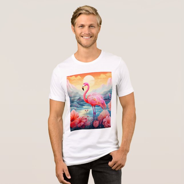 Camiseta Flamingo Tropical com Flores (Frente Completa)