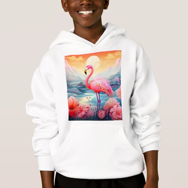 Camiseta Flamingo Tropical com Flores (Frente)