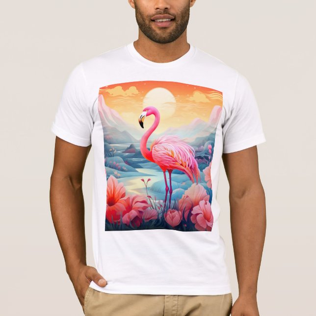 Camiseta Flamingo Tropical com Flores (Frente)