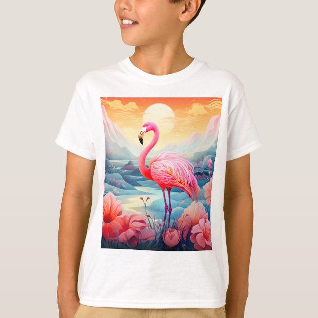 Camiseta Flamingo Tropical com Flores (Frente)