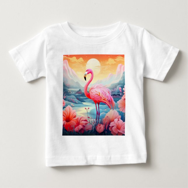 Camiseta Flamingo Tropical com Flores (Frente)