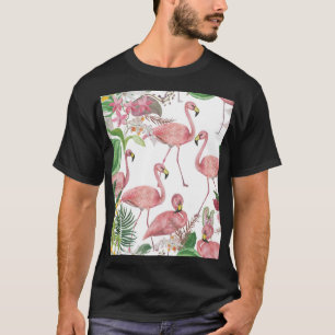 Camiseta Flamingo Tropical Leaves Watercolor Patterno