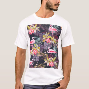 Camiseta Flamingo Tropical: Padrão sem costura de verão
