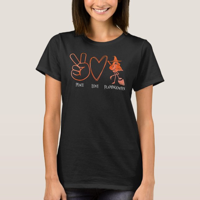 Camiseta Flamingo Tropical Peace Love Flamingbetween Orange (Frente)