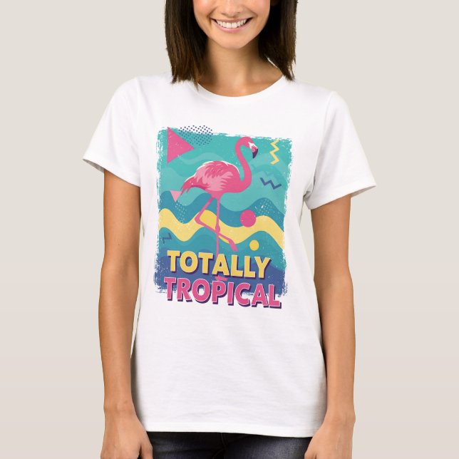 Camiseta Flamingo Tropical Retrô dos Anos 80 (Frente)