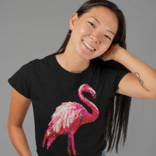 Camiseta Flamingo Tropical Rosa Pássaro Preto Estampado Lan