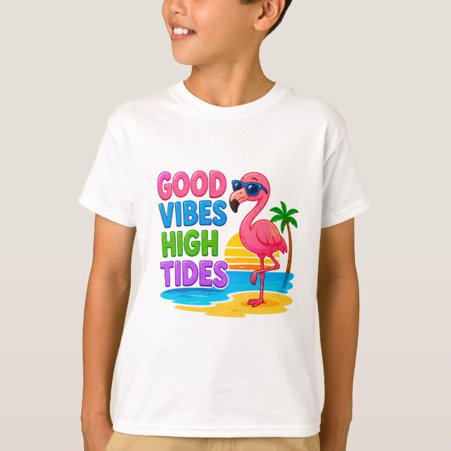 Camiseta 🦩 Flamingo Tropical Verão Para Crianças 🌴 (Frente)