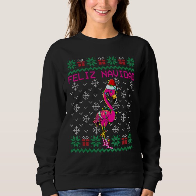 Camiseta Flamingo Ugly Christmas Sweater Feliz Navidad (Frente)