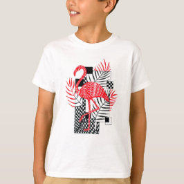 Camiseta Flamingo Vermelho Vibrante & Folhas de Palmeira Tr