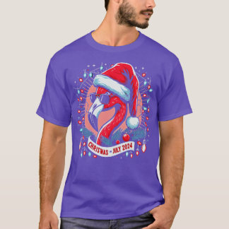 Camiseta flamingo vestindo óculos de sol e Santa Chapéu sur