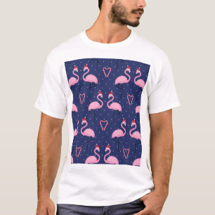 Camiseta Flamingo Xmas Hat Candy Patterno