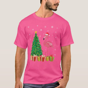 Camiseta Flamingo Xmas Tree Lighting Santa Hat Flamingo Chr