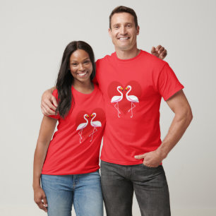 Camiseta Flamingos Cor-de-rosa branco-claro com coração ver