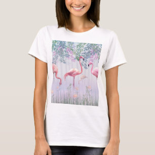 Camiseta Flamingos cor-de-rosa da família tropical branca