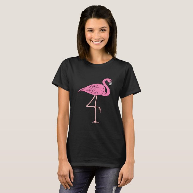 Camiseta Flamingos cor-de-rosa em pé 3 (Frente Completa)