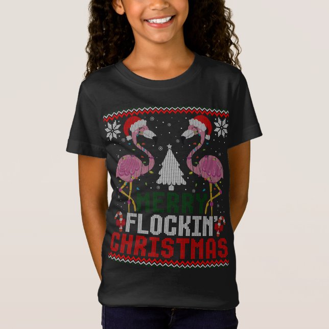 Camiseta Flamingos cor-de-rosa Feliz Flockin Natal Feio (Frente)