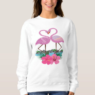 Camiseta Flamingos cor-de-rosa tropicais no amor, mulheres