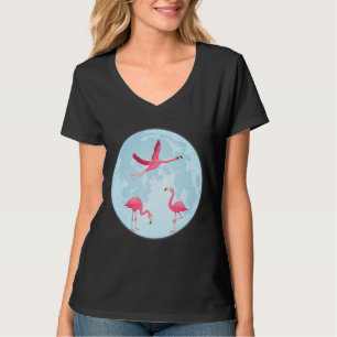 Camiseta Flamingos Rosa Num Cheio Que Pisca A Lua