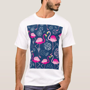 Camiseta Flamingos Rosa: Padrão Gráfico Escuro