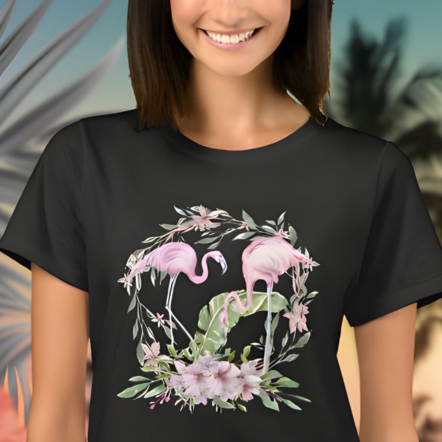Camiseta Flamingos Tropicais Flores (Criador carregado)