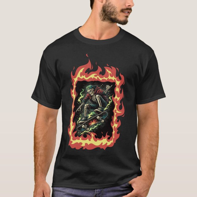 Camiseta Flammen Skelett Skateboard (Frente)
